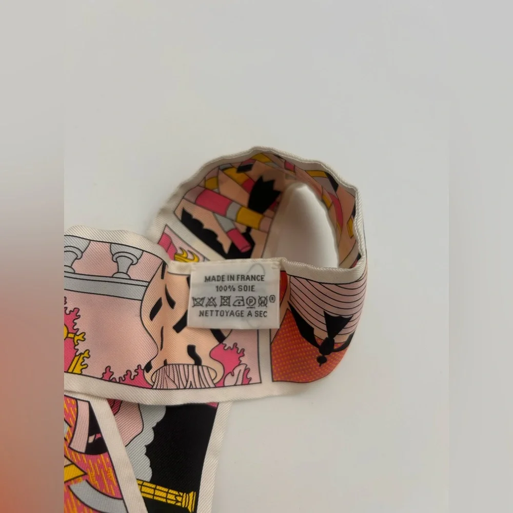 Hermes Pink Black Yellow Multicolor Twilly Scarf - Picture 4 of 7